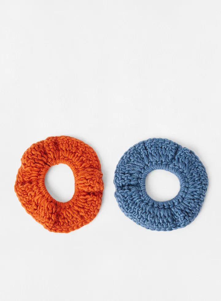 Kids Crochet Hair Tie (Pack of 2) Orange/Blue