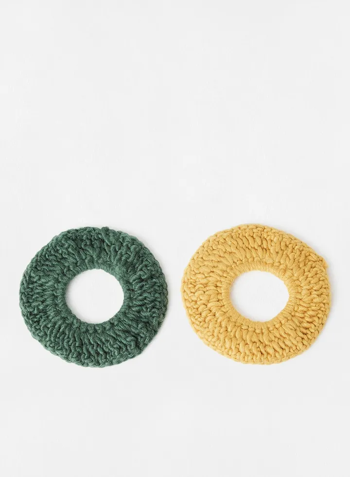 Kids Crochet Hair Tie (Pack of 2) Green/Yellow