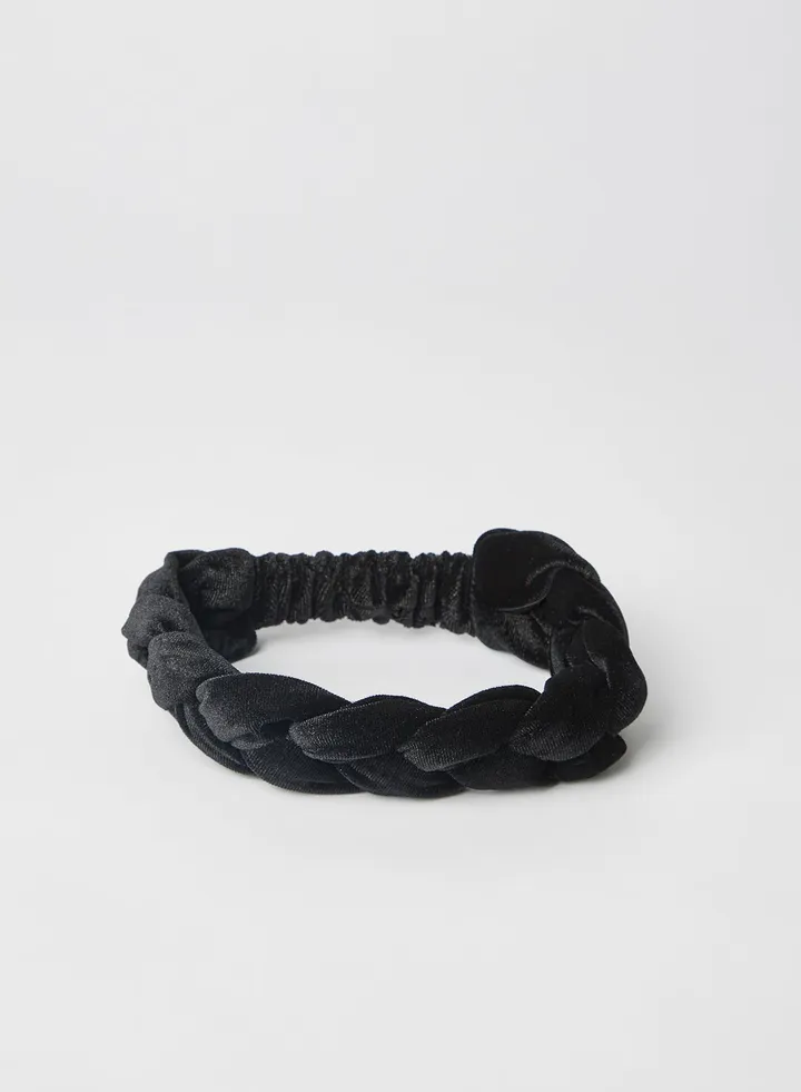 Kids Velvet Braided Hairband Black