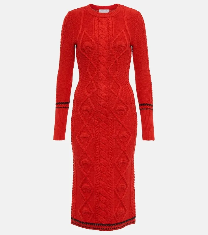 Cable-knit wool midi dress