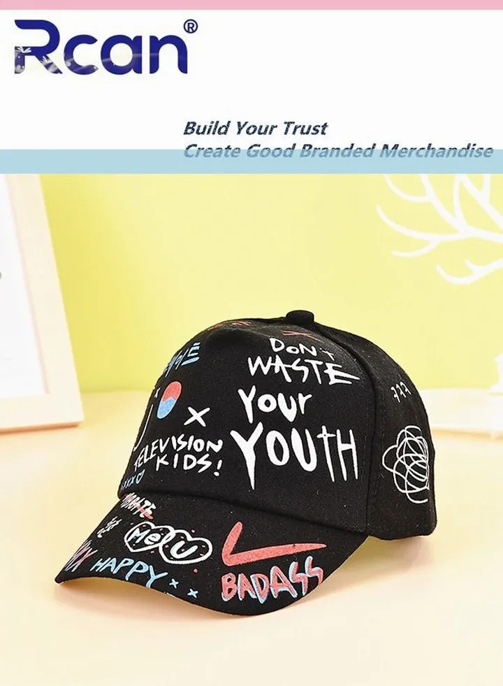 Children's Cute Cartoon Sun Protection Baby Cap Sun Hat Sports Baseball Cap Cotton for Kids Black