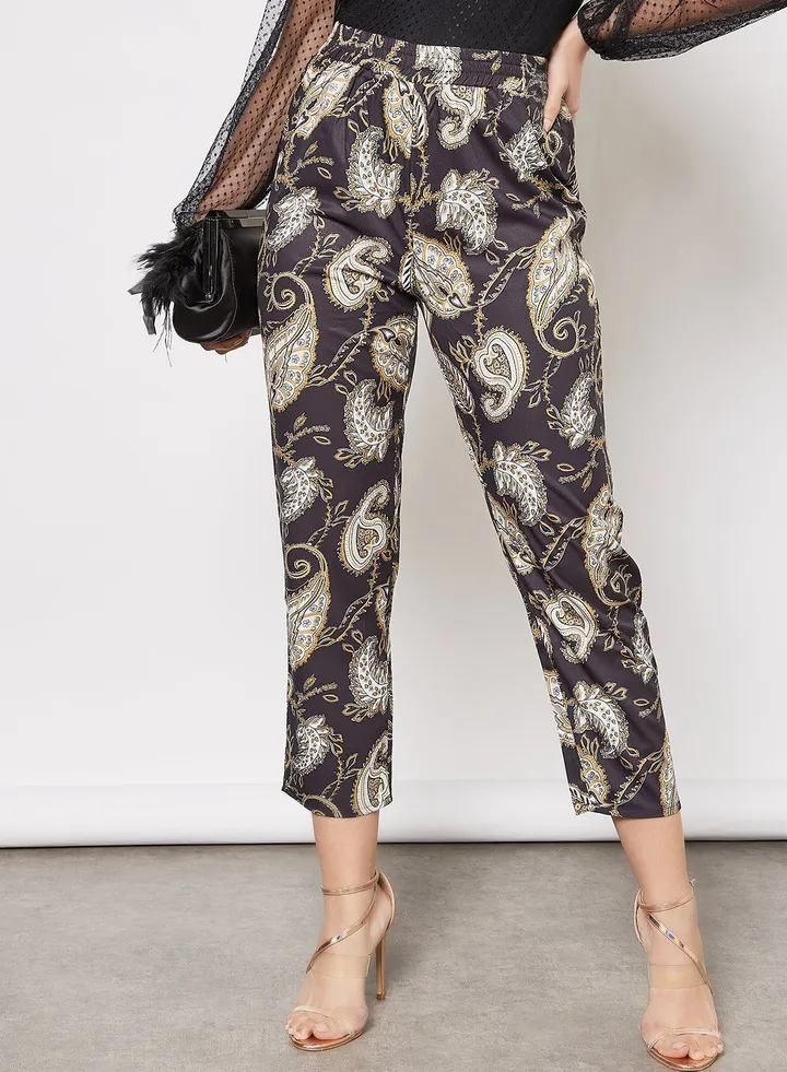 Paisley Print Pants Black