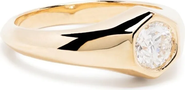 18kt yellow gold Knife Edge diamond signet ring
