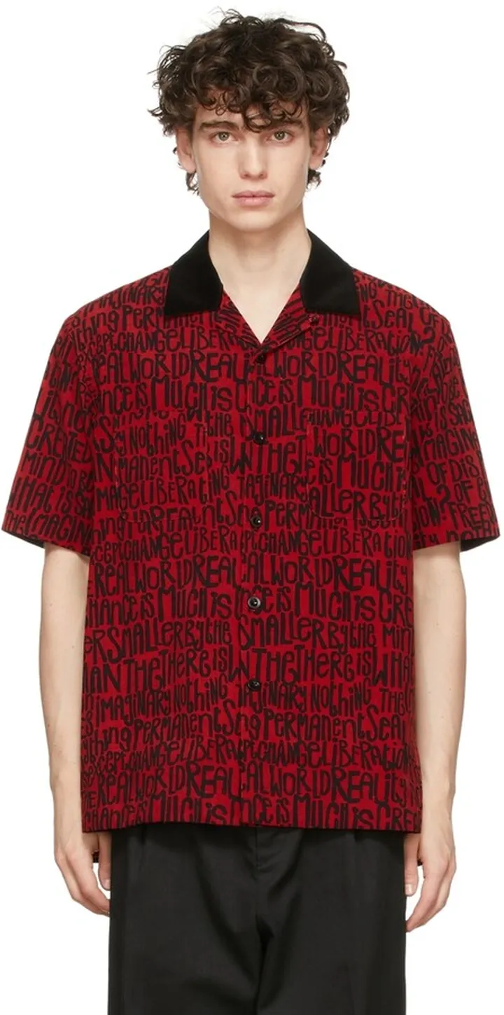 sacai Red Eric Haze Edition Message Print Short Sleeve Shirt