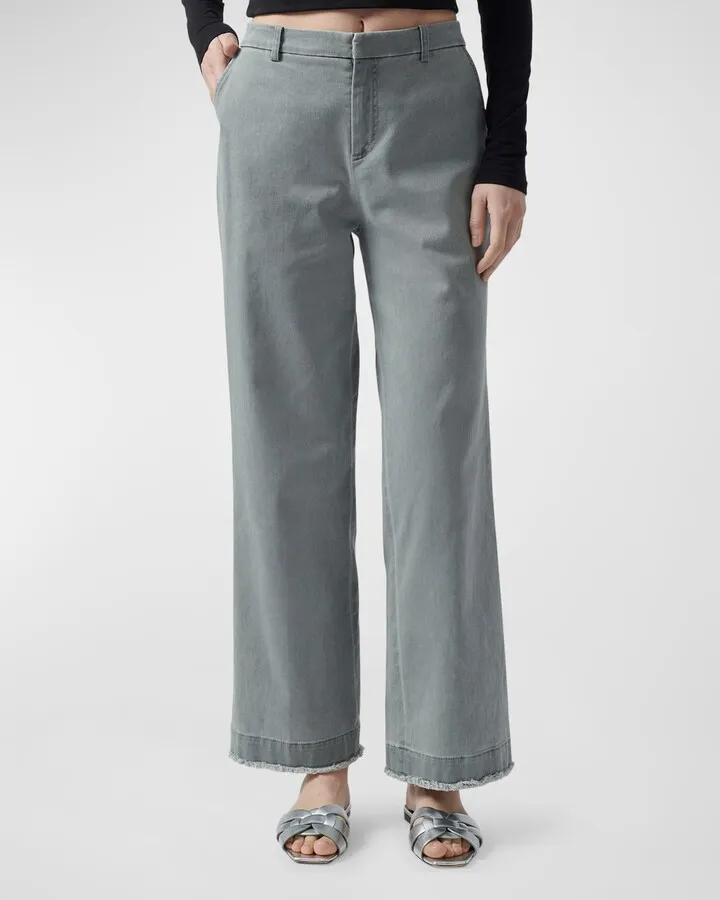 Cotton Twill Wide-Leg Boyfriend Pants