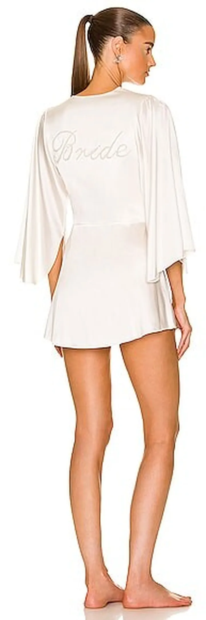 fleur du mal Embroidered Angel Sleeve Robe in Ivory