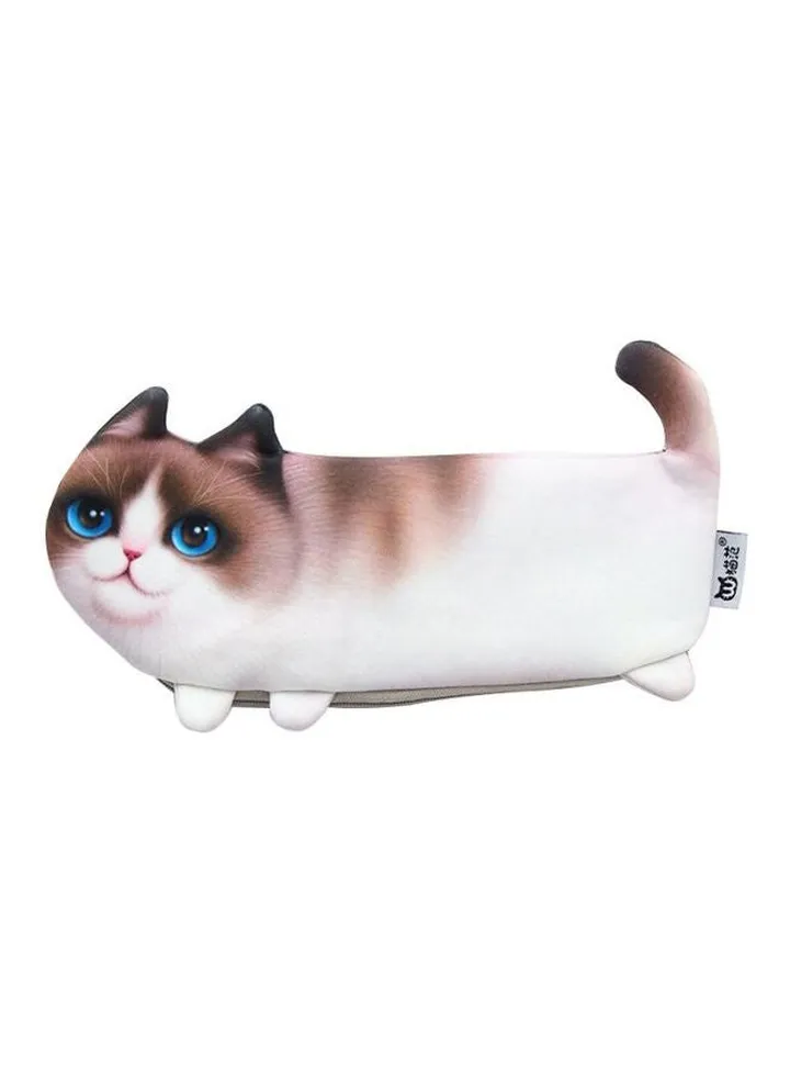Cat Shaped Pencil Case White/Brown/Blue