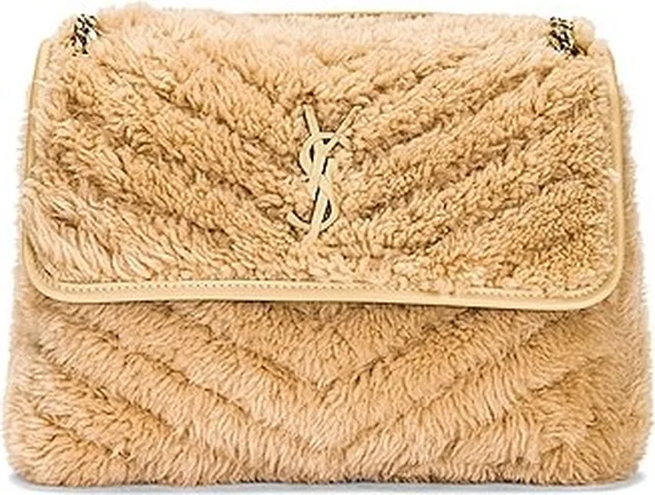 Saint Laurent Medium Shearling Niki Bag in Beige