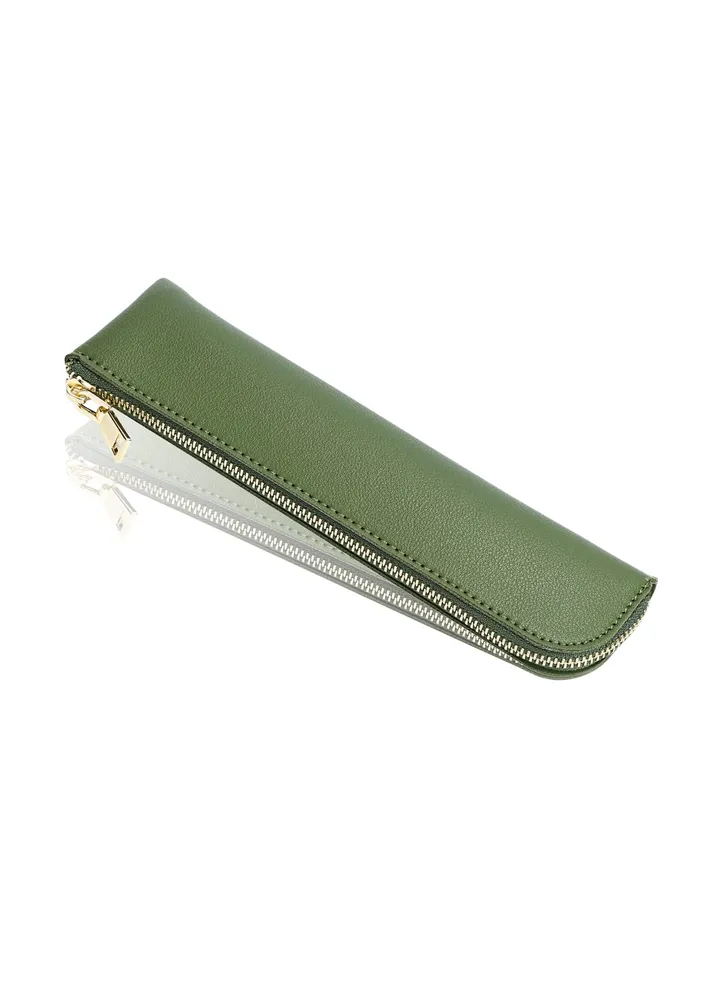 SYOSI Small Pen Bag, Green PU leather Eyebrow Pencil Bag, Small Pencil Bag, Mini Makeup Storage Bag, Mini Storage Bag, Size 4.6x20cm, Green
