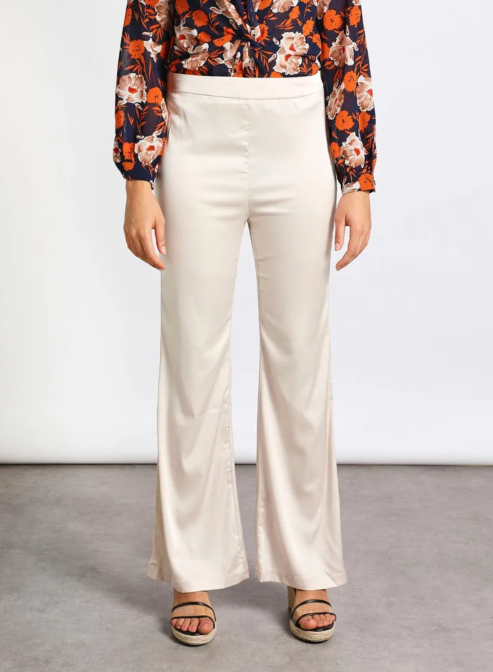 Women's Plain Casual Silky Pants White