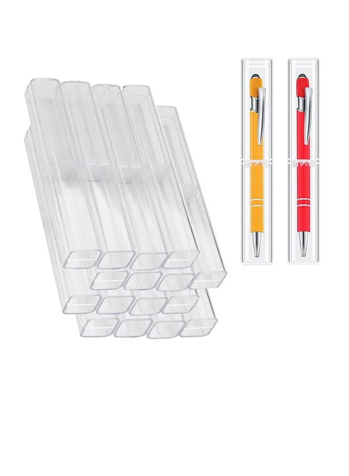 12 Pcs Acrylic Pen Case Empty Pencil Gift Boxes Clear Pen Display Case Single Pen Holder Ballpoint Organizer Container for School Business Office Teachers Students Supplies