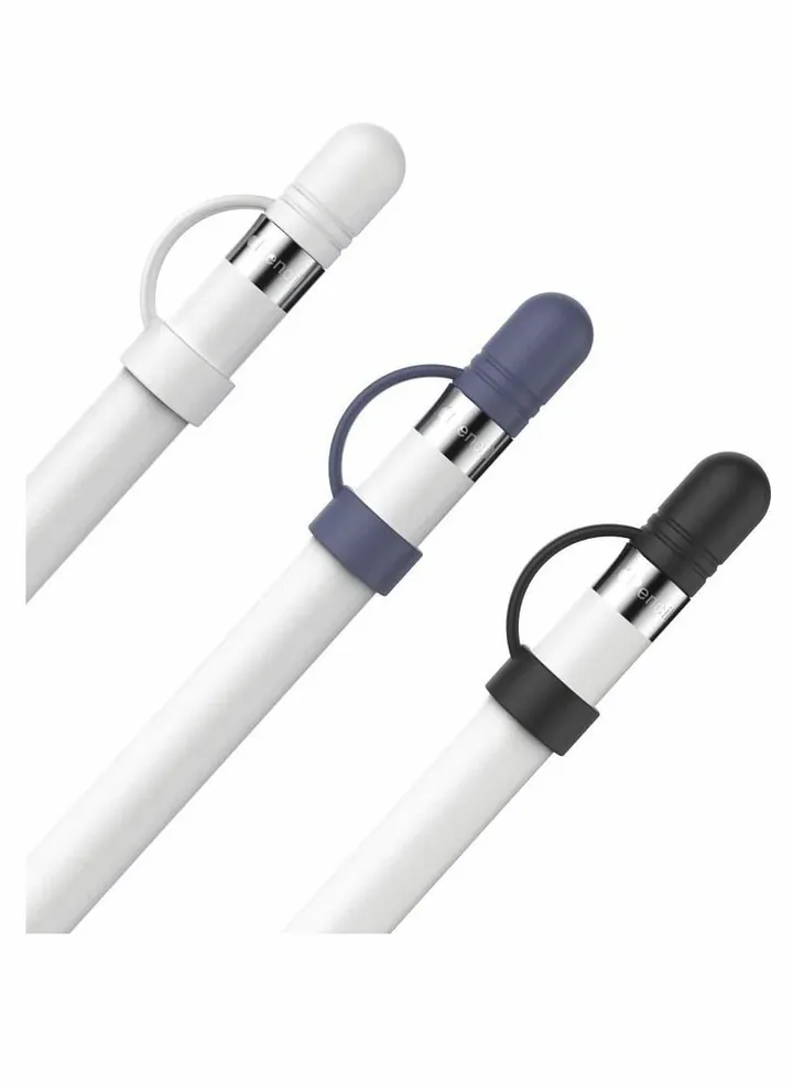 Cap Cover Replacement For Apple Pencil 1st Generation Cap Holder Anti Lost Strap Silicone Protective Cap Cover Silicone Protective Accessories For Apple Pencil (3 Pack White Black Blue)
