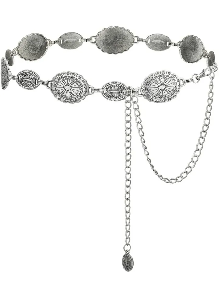 Western Metal Concho Belt For Women ,Chain Belts For Dresses Jeans Outfit
