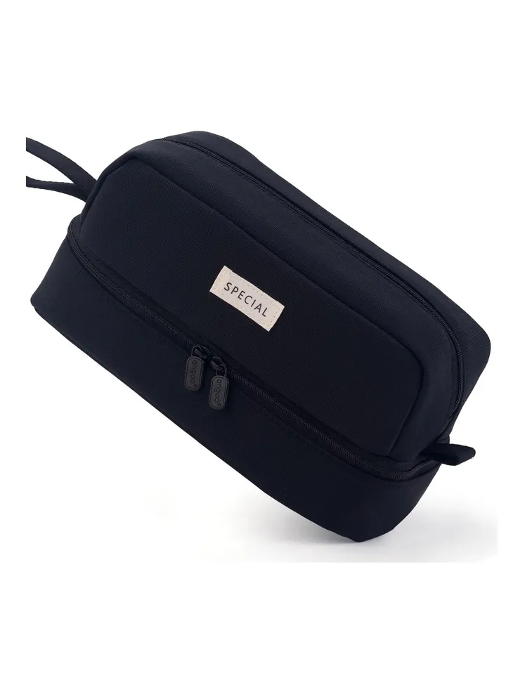 Large Pencil Case, Black Big Capacity Pencil Pouch with 2 Compartments, Stationery Bag, School College Office Organizer for Girls, Boys, Teen, School Students, Adults, Black