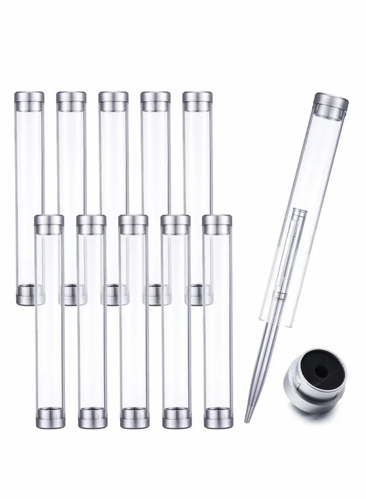 Transparent Acrylic Cylinder Tube Pen Cases Clear Tube Containers Tweezers Small Storage Case for School Office Supplies 10Pcs