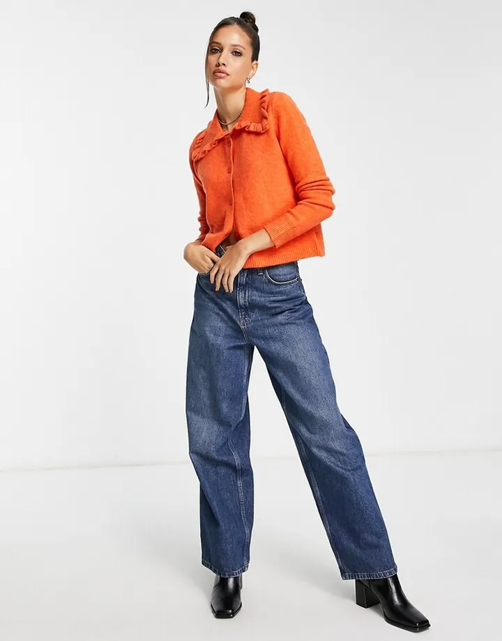 Y.A.S collar detailed cardigan in orange