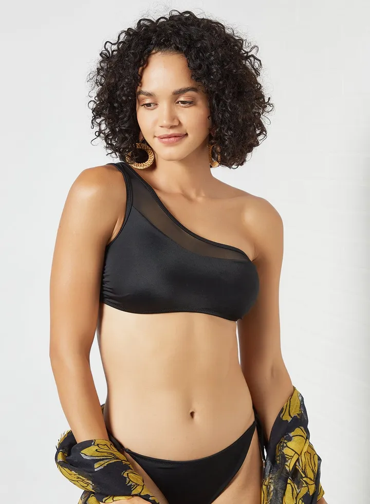 Mesh Panel Bikini Top Black