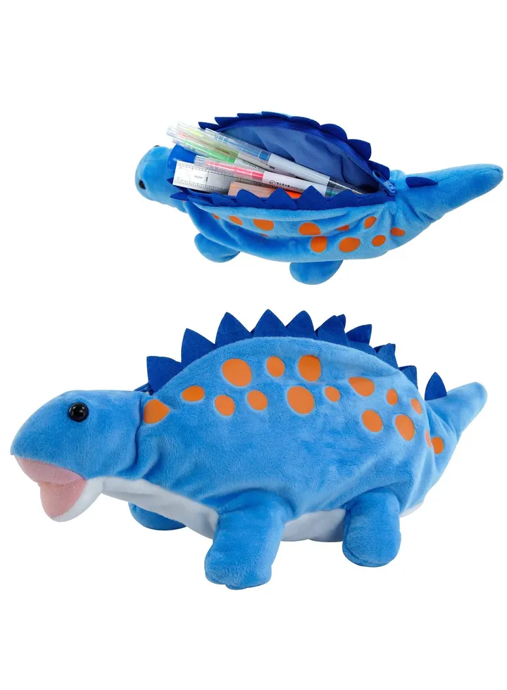 Pencil Case for Boy, Dinosaur Pencil Pen Holder Case, 3D Plush Animal School Supplies Storage Bag Pouch Plush Toy for Kids(Blue)