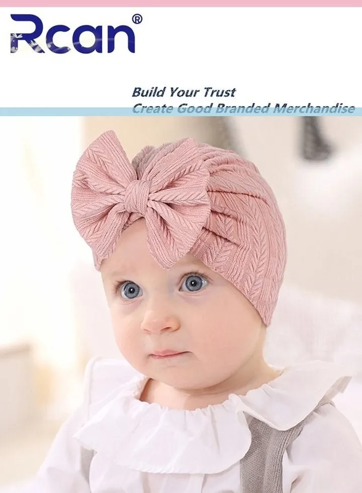 Baby Windproof Tire Hat Solid Color Wheat Ear Pattern Bow Bat Cap 0-2 years old