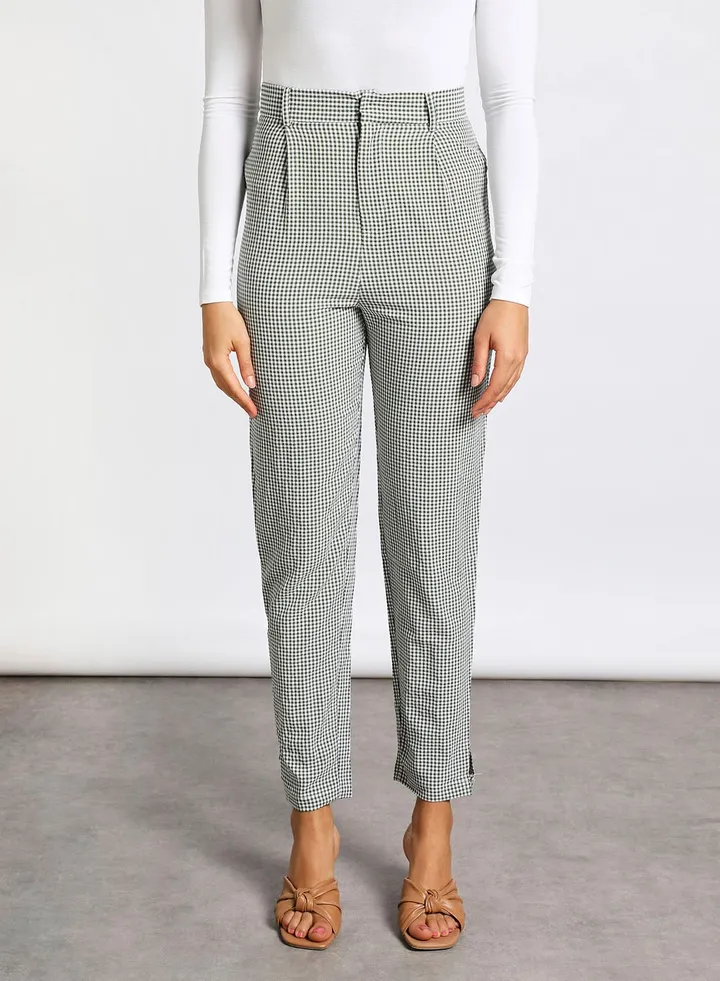 Women's Check Casual Stylish Pants Green/White