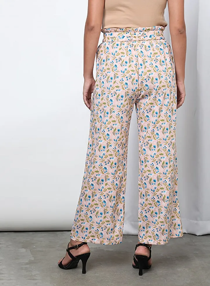 Mid-Rise Floral Pattern Pants Pink Aop