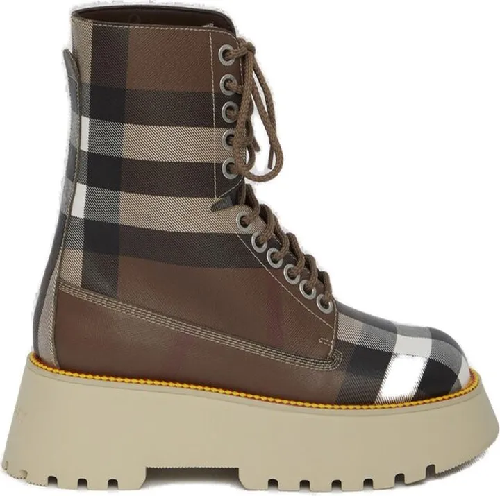 Burberry Checked Lace-Up Combat Boots