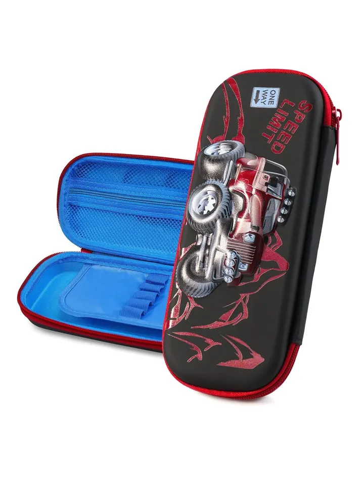 3D Car Pencil Case for Kids Boys, Waterproof Pencil Box with Compartments Pen Pouch (Black)