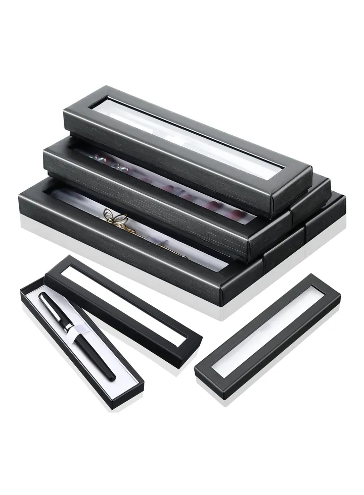 8PCS Pen Gift Box Empty Cases, Clear Lid Pen Presentation Box Display Box Jewelry Gift Present Cases Empty Pen Cases with Clear Lid for Business Birthday Souvenir Office Supplies (Black)
