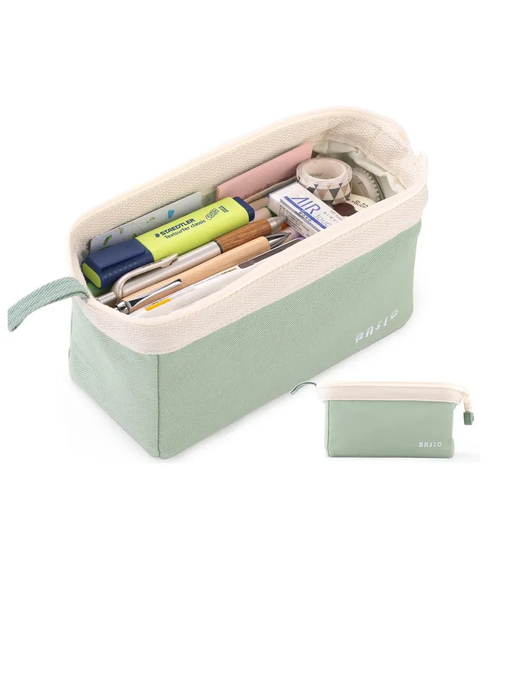 Wide-Open Pencil Case, Big Capacity Pencil Pouch, Portable Pen Bag, Big Capacity Pencil Case, School Supplies for Students, College Office Travel Storage Bag for Girls Adult, Green