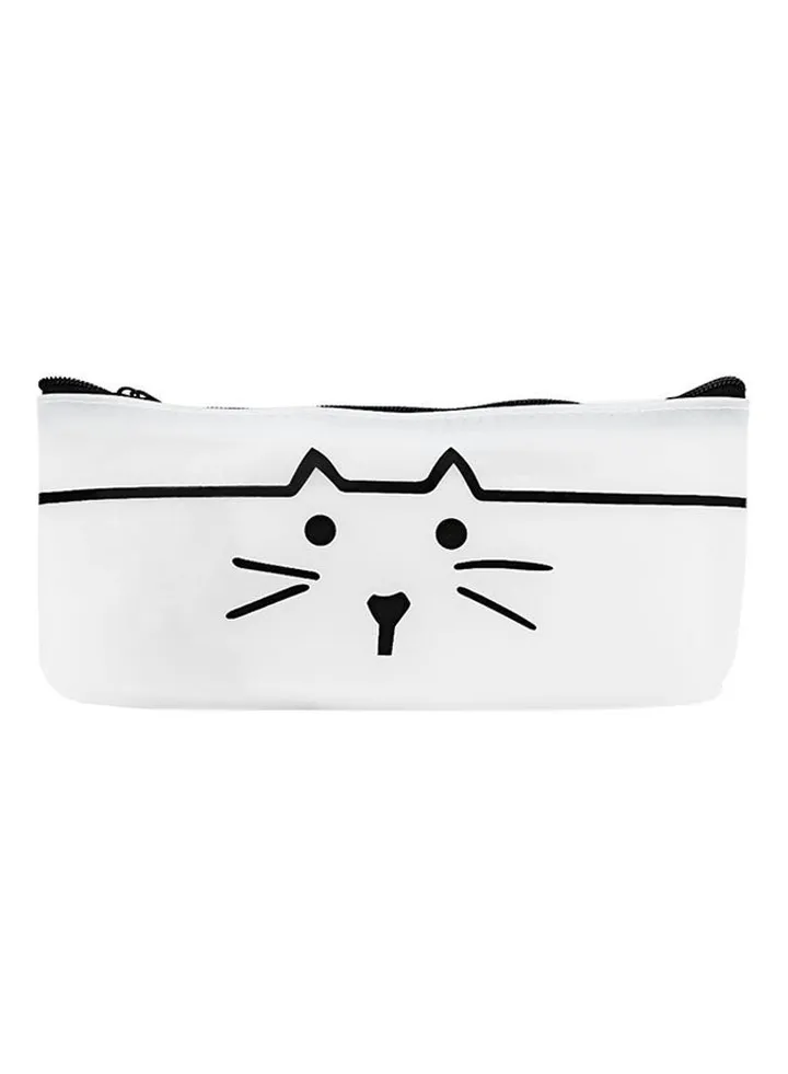 Cat Printed Pen Bag White/Black