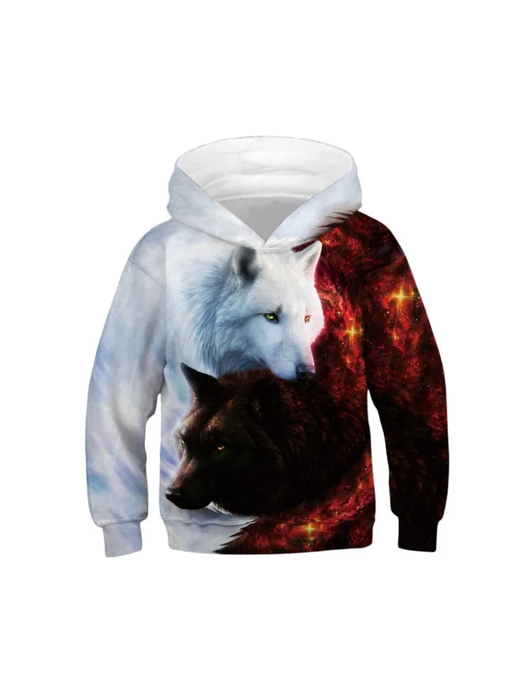 Wolf Digital Printing Hooded Pullover Black/White/Red
