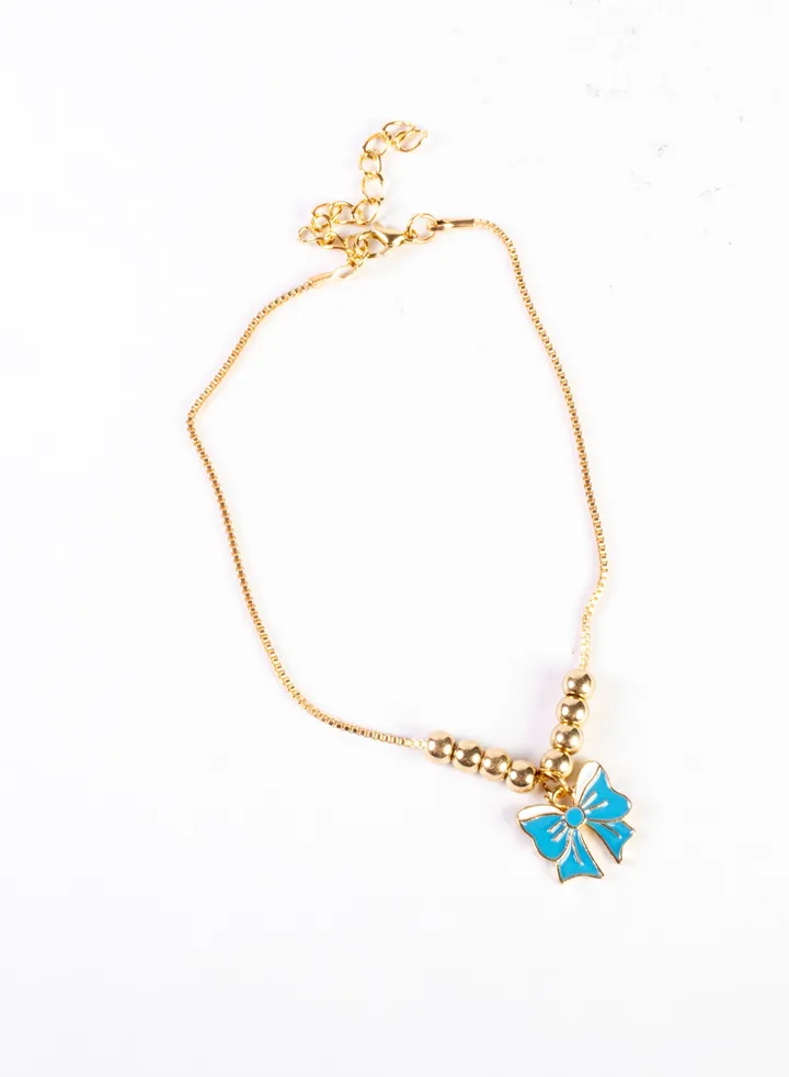 Ankel Bracelet with a blue bowtie Pendant Premium Quality & Against Color Change