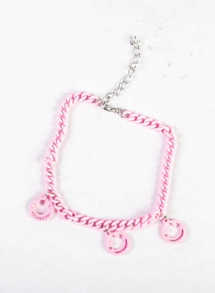 Ankel Bracelet pink with a smile face Pendant Premium Quality & Against Color Change
