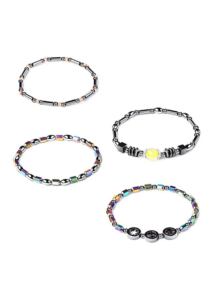 4-Piece Hematite Stone Studded Metal Anklet
