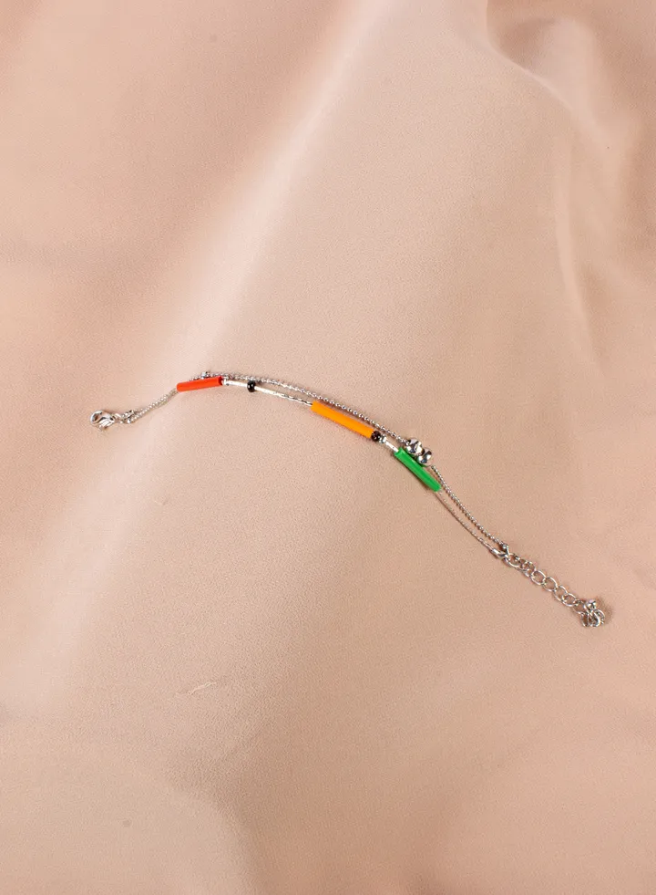 2 Layered Multicolored Stainless Steel Silver Anklet