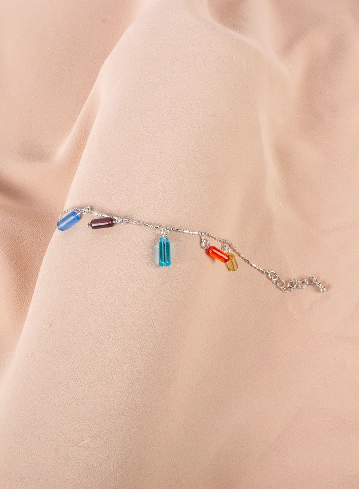 2 Layered Multicolored Stainless Steel Silver Anklet