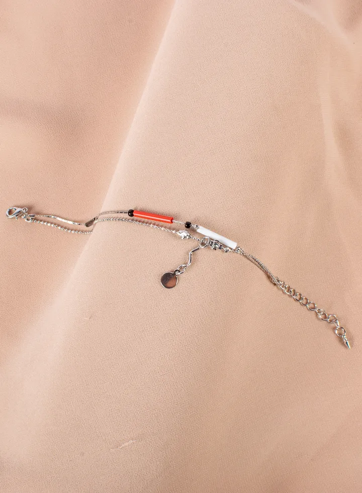 2 Layered Multicolored Stainless Steel Silver Anklet