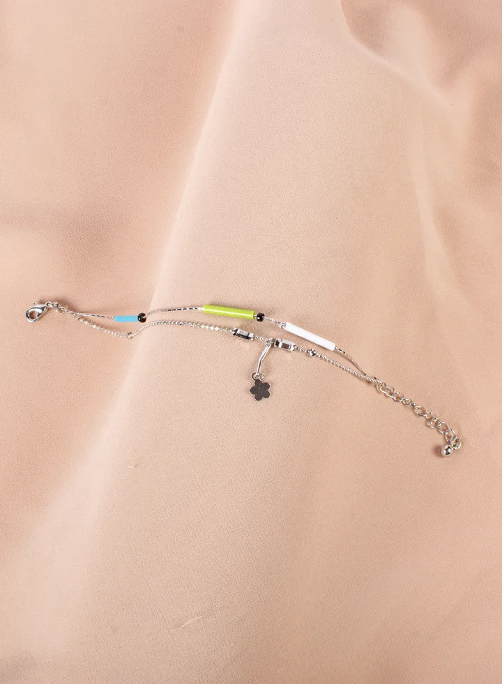2 Layered Multicolored Stainless Steel Silver Anklet