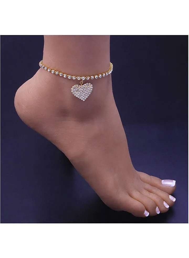 Heart Ankle Bracelets for Women Sliver Rhinestone Tennis Chain Love Heart Ankle Boho Foot Chain Bracelet Crystal Tennis Anklet Bracelet Beach Jewelry Gifts