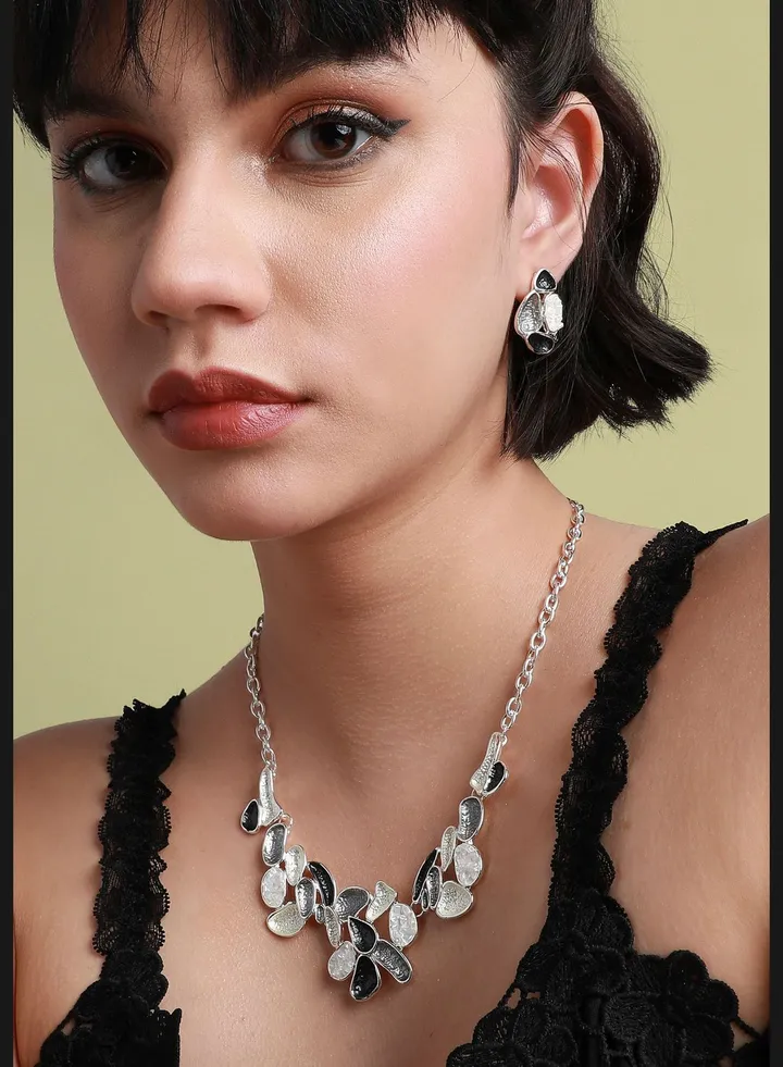 Silver Plated Designer Party Wear Necklace and Earring Set For Women