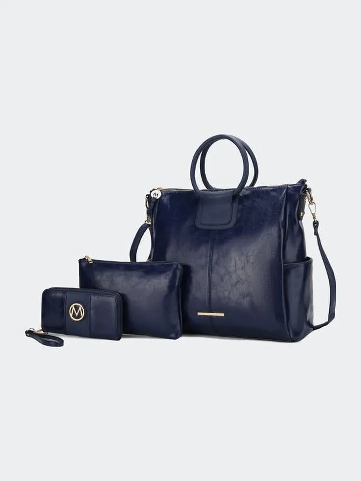 MKF Collection by Mia K Zori Vegan Leather Women’s Tote Bag with Pouch and Wallet -3 Pieces - Blue