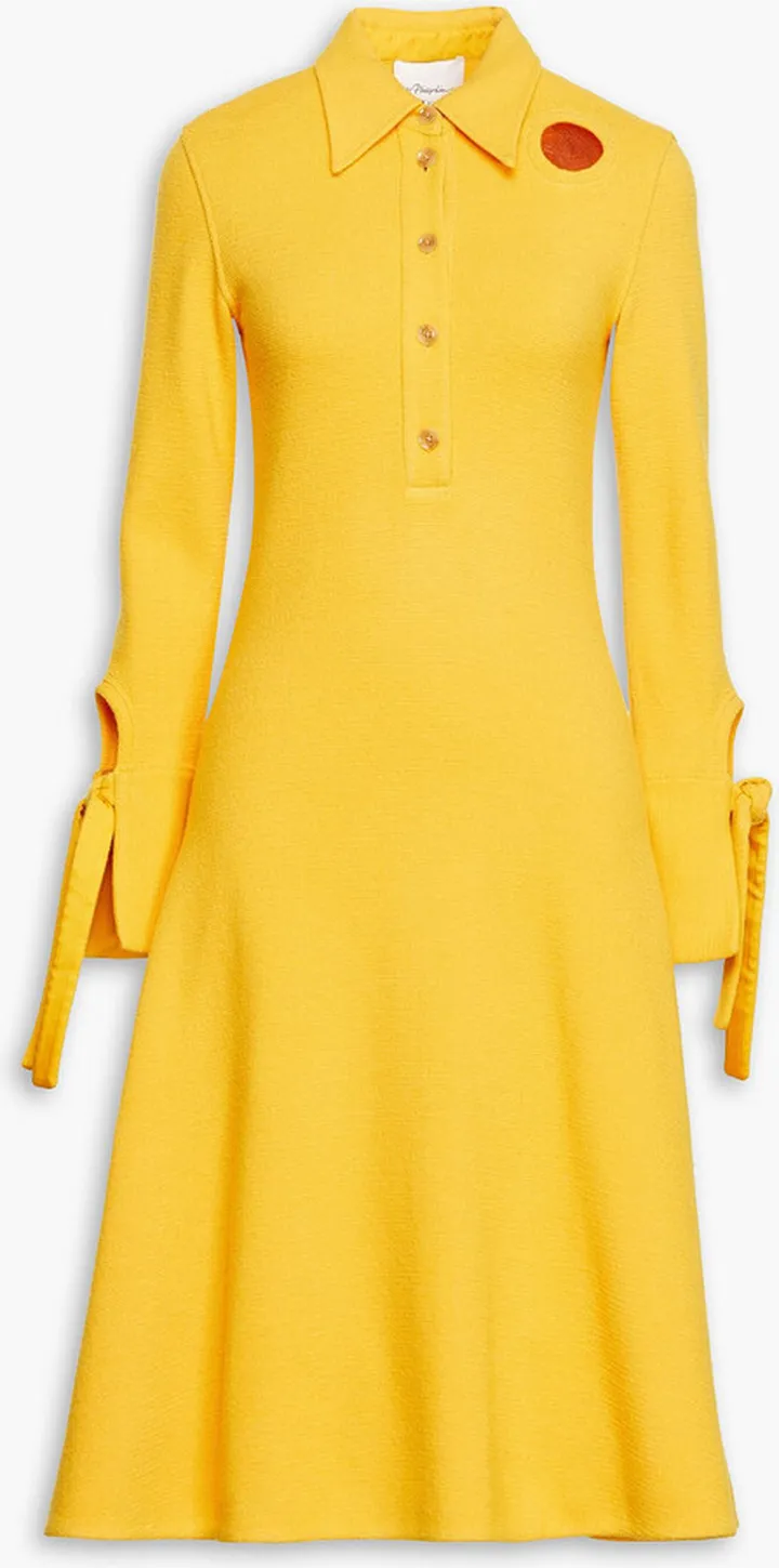 Cutout wool-blend midi shirt dress
