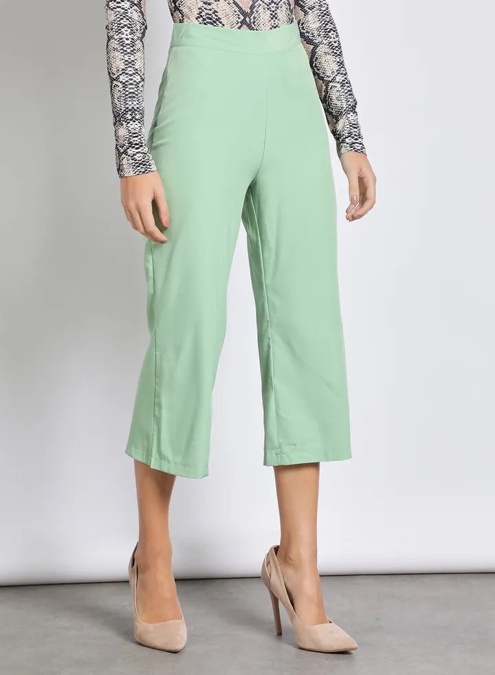Women'S Casual Solid Cropped Pant Bottle Green