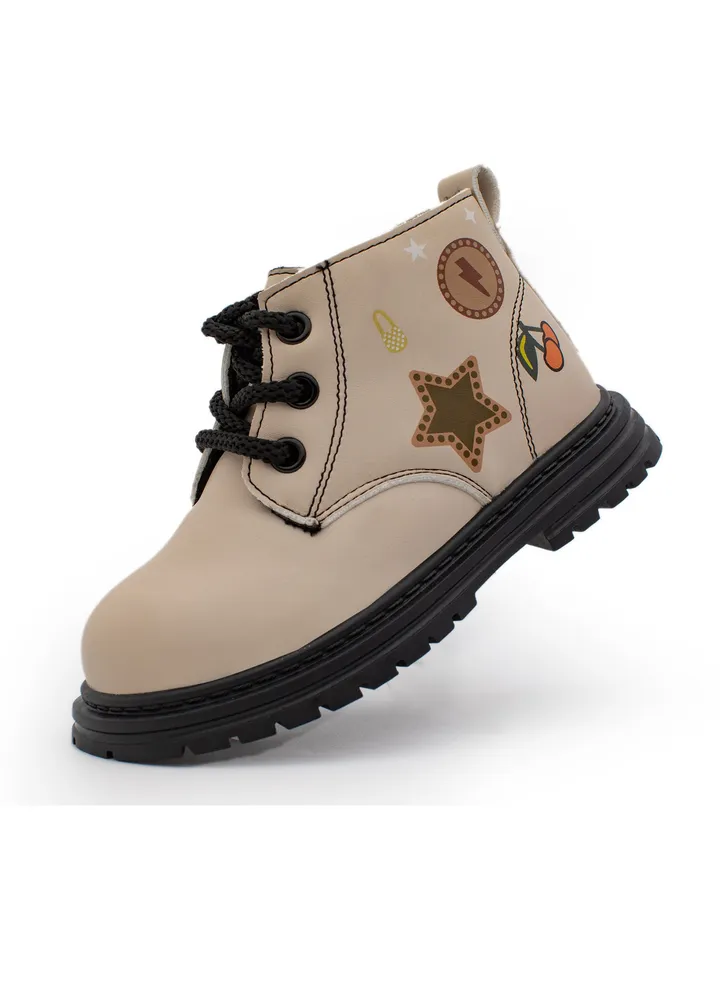 Lucky Kids Boys Girls Waterproof Synthetic Leather Ankle Boots With Lace-Up & Side Zipper For Toddler/Little Kids
