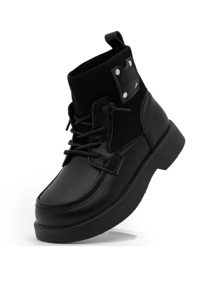 Lucky Kids Unisex Synthetic Leather Winter Ankle Boots With Classic Lace Up & Side Zipper For Little Kids
