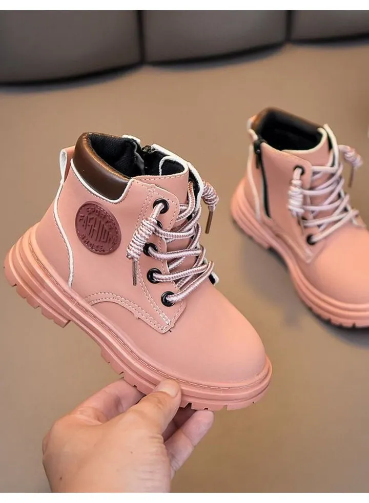 Add Velvet For Children To Keep Warm Ankle Boots Pink