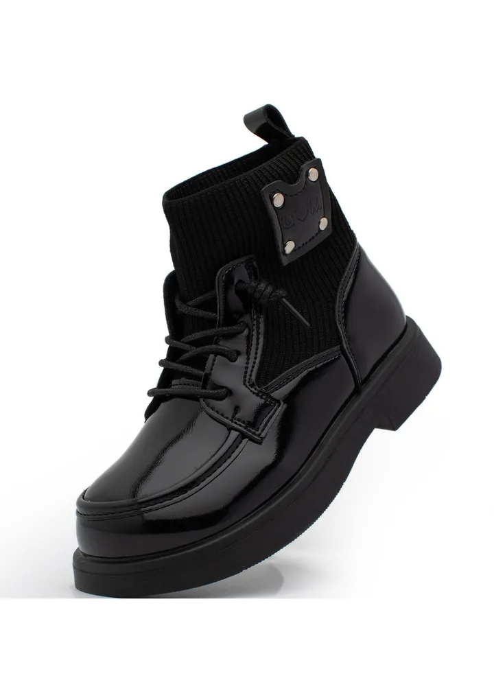 Lucky Kids Unisex Synthetic Leather Winter Ankle Boots With Classic Lace Up & Side Zipper For Little Kids