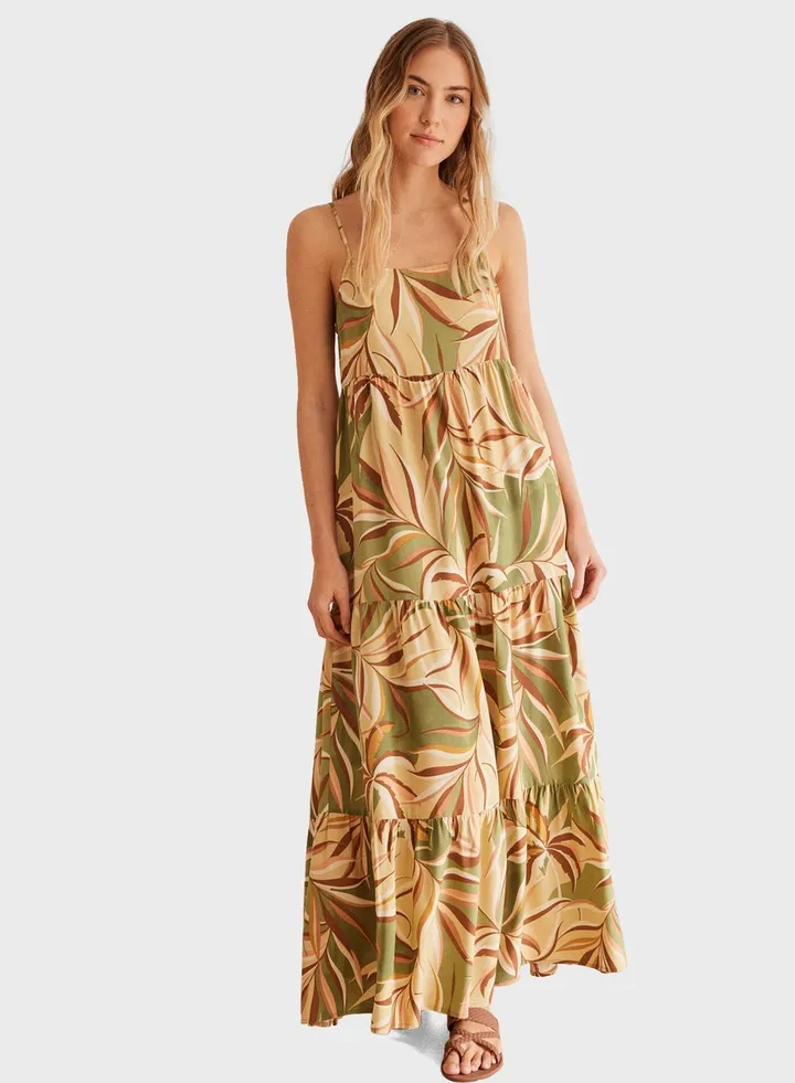 Square Neck Tropical Print Dress