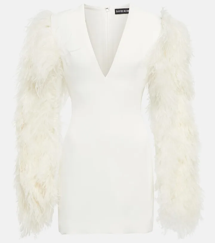 Feather-trimmed cady minidress