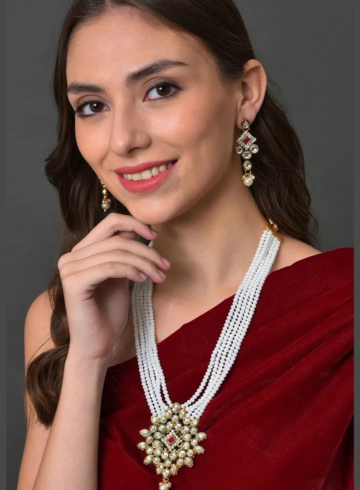 Kundan Beads Gold Plated Necklace Set